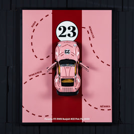 Obraz s modelem Porsche 911 RWB Bodykit #23 Ping Pig 2020 (50x40 cm)