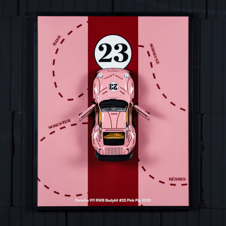 Obraz s modelem Porsche 911 RWB Bodykit #23 Ping Pig 2020 (50x40 cm)