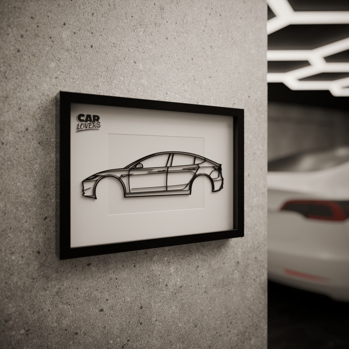 Tesla Model 3 - Zarámovaná silueta auta CAR LOVERS