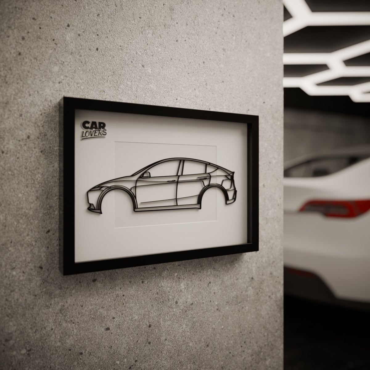 Tesla Model Y - Zarámovaná silueta auta CAR LOVERS